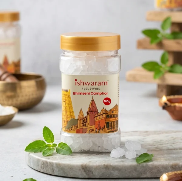 Ishwaram Bhimseni Camphor - 100gm (Pure Bhimseni Camphor)