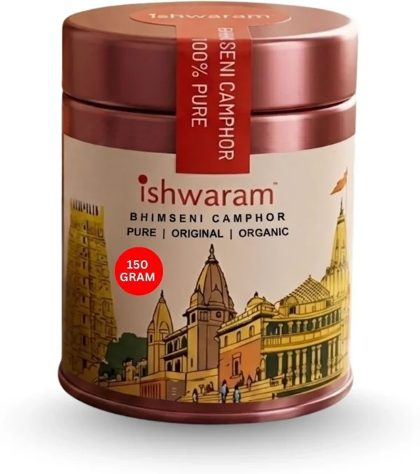 Ishwaram Bhimseni Camphor – 150gm (Pure Bhimseni Camphor)