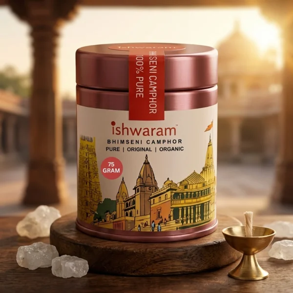 Ishwaram Bhimseni Camphor – 75gm (Pure Bhimseni Camphor)